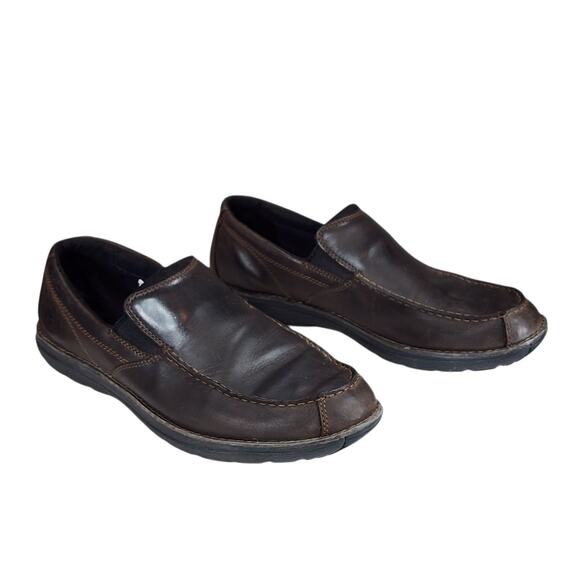 Timberland Loafers sz 10.5 Mens Edgemont A17YV Brown Leather Moc Toe Slip On - Picture 1 of 12